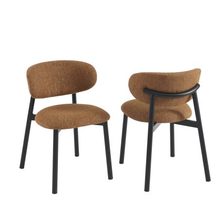 Lot de 4 chaises CIARA bouclette terracotta et pieds métal noir