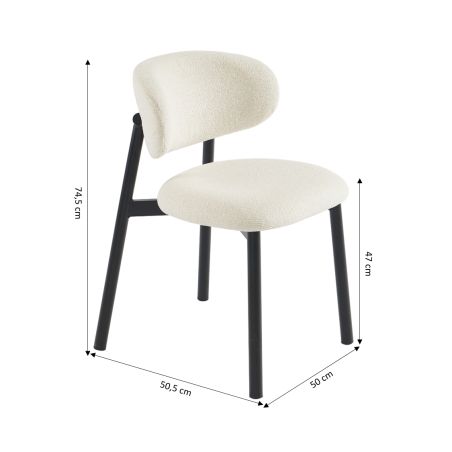 Lot de 4 chaises CIARA bouclette écrue et pieds métal noir