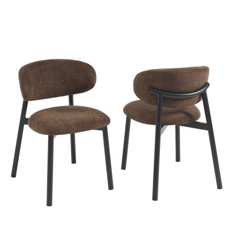 Lot de 4 chaises CIARA bouclette marron et pieds métal noir