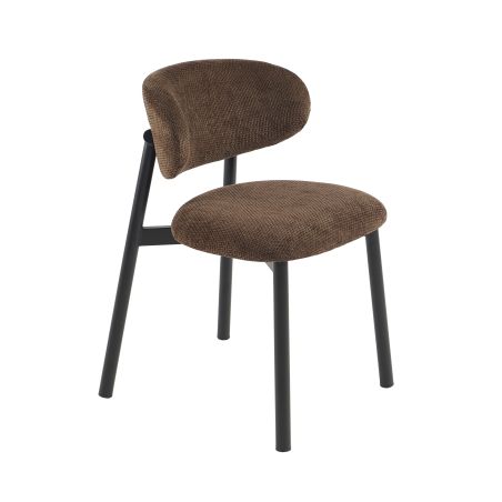 Lot de 4 chaises CIARA bouclette marron et pieds métal noir
