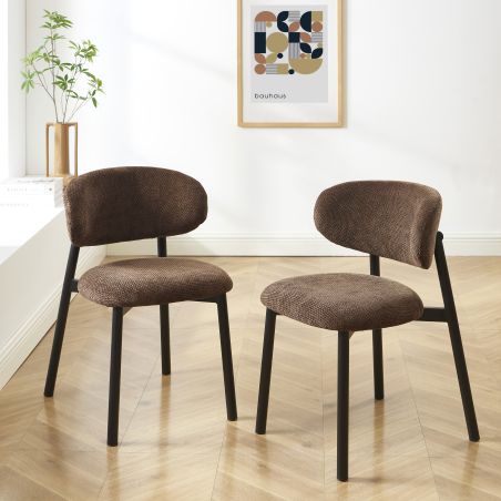Lot de 4 chaises CIARA bouclette marron et pieds métal noir