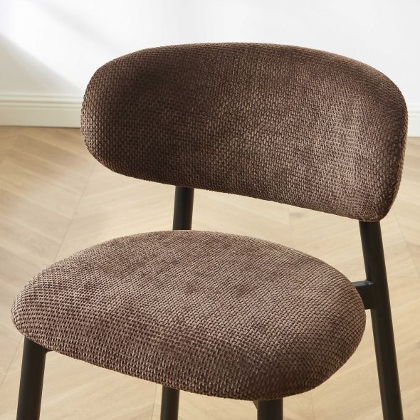 Lot de 4 chaises CIARA bouclette marron et pieds métal noir
