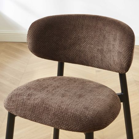 Lot de 4 chaises CIARA bouclette marron et pieds métal noir