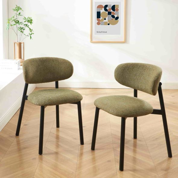 Lot de 4 chaises CIARA bouclette kaki et pieds métal noir