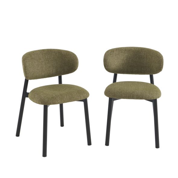 Lot de 4 chaises CIARA bouclette kaki et pieds métal noir