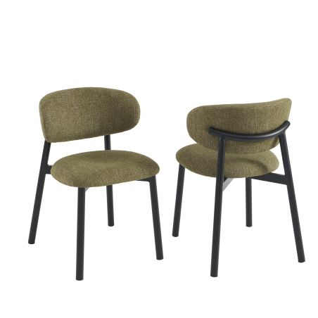 Lot de 4 chaises CIARA bouclette kaki et pieds métal noir