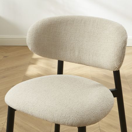 Lot de 4 chaises CIARA bouclette beige et pieds métal noir