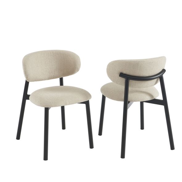 Lot de 4 chaises CIARA bouclette beige et pieds métal noir