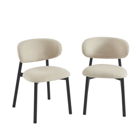 Lot de 4 chaises CIARA bouclette beige et pieds métal noir