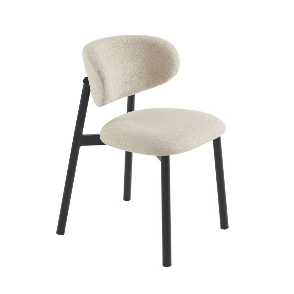 Lot de 4 chaises CIARA bouclette beige et pieds métal noir