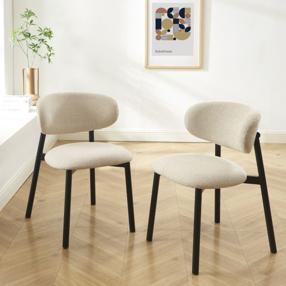 Lot de 4 chaises CIARA bouclette beige et pieds métal noir