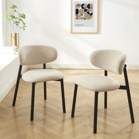 Lot de 4 chaises CIARA bouclette beige et pieds métal noir