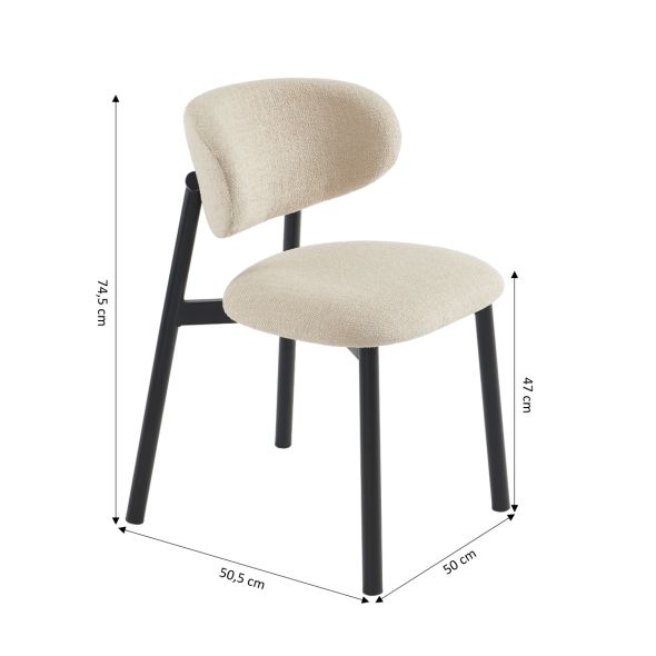 Lot de 6 chaises CIARA bouclette beige et pieds métal noir