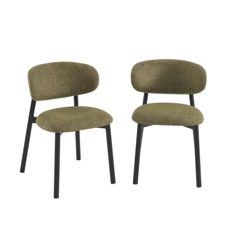 Lot de 6 chaises CIARA bouclette kaki et pieds métal noir