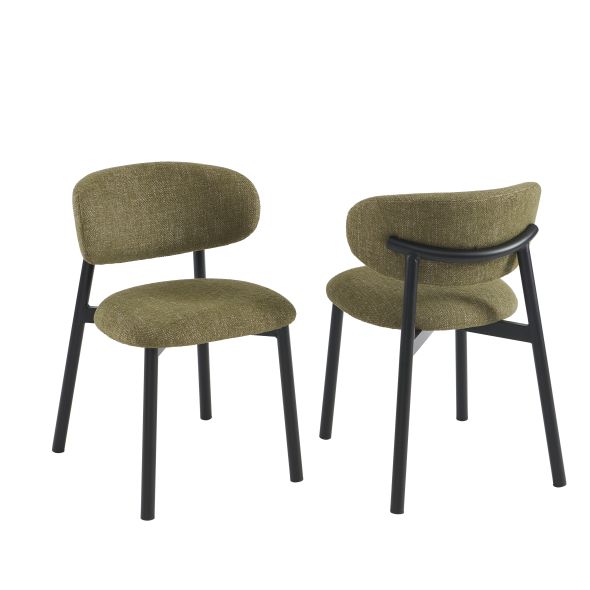 Lot de 6 chaises CIARA bouclette kaki et pieds métal noir