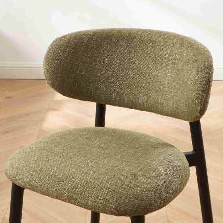 Lot de 6 chaises CIARA bouclette kaki et pieds métal noir