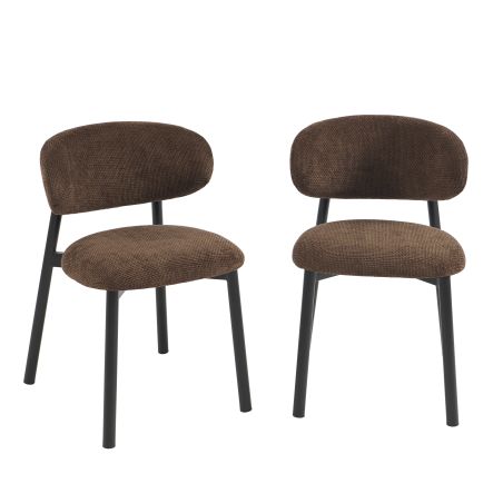 Lot de 6 chaises CIARA bouclette marron et pieds métal noir