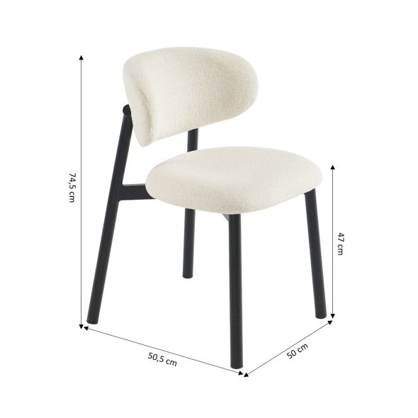 Lot de 6 chaises CIARA bouclette écrue et pieds métal noir