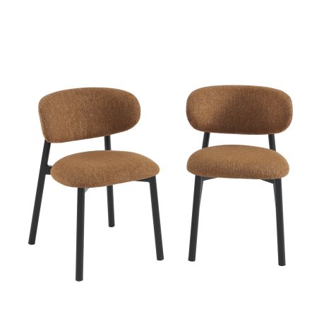Lot de 6 chaises CIARA bouclette terracotta et pieds métal noir