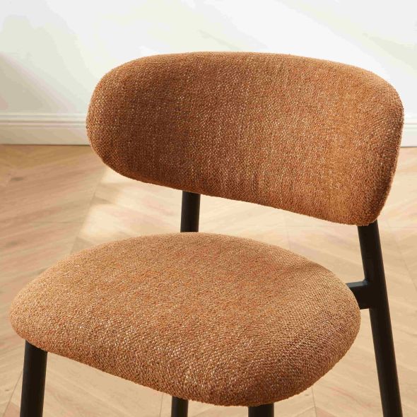 Lot de 6 chaises CIARA bouclette terracotta et pieds métal noir