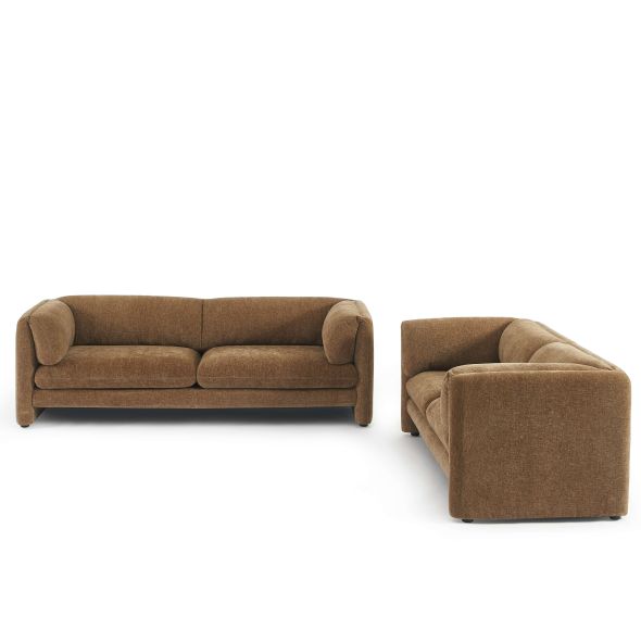Ensemble canapés droits fixes 3+2 NIKKI velours texturé marron