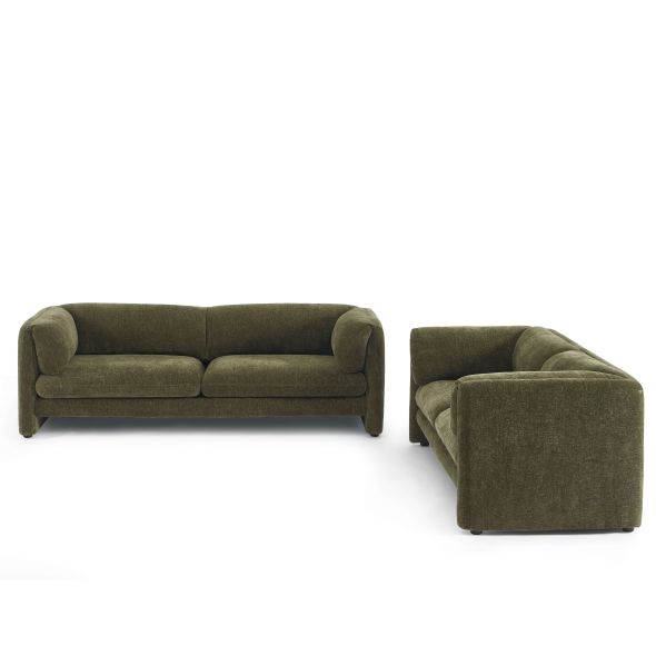 Ensemble canapés droits fixes 3+2 NIKKI velours texturé vert