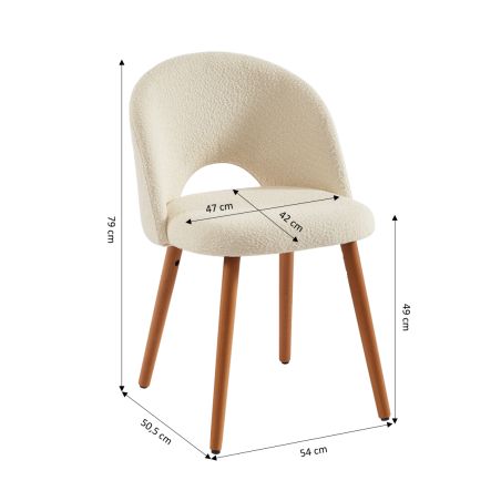 Lot de 4 chaises SIMONE tissu bouclette blanc cassé pieds bois teinté noyer