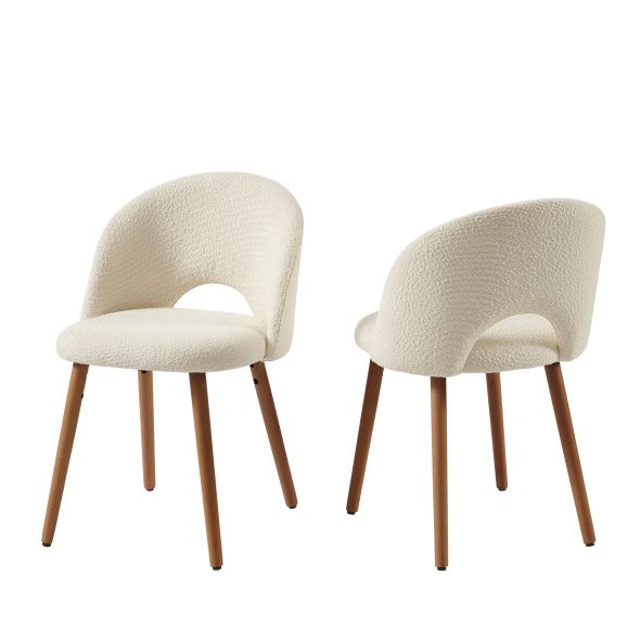 Lot de 4 chaises SIMONE tissu bouclette blanc cassé pieds bois teinté noyer