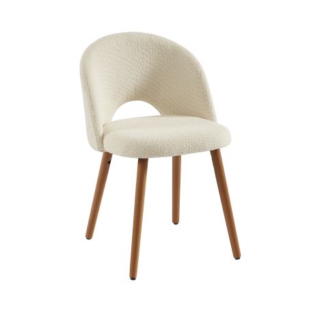 Lot de 4 chaises SIMONE tissu bouclette blanc cassé pieds bois teinté noyer