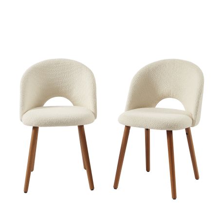 Lot de 6 chaises SIMONE tissu bouclette blanc cassé pieds bois teinté noyer