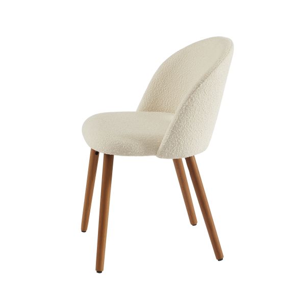 Lot de 6 chaises SIMONE tissu bouclette blanc cassé pieds bois teinté noyer