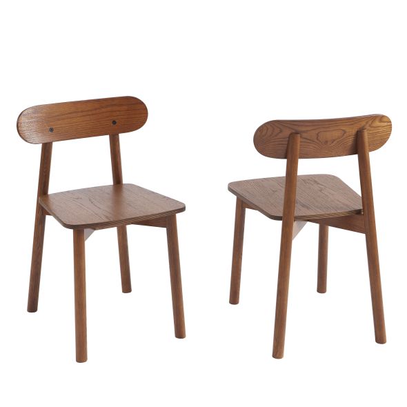 Lot de 6 chaises CELESTE chêne massif couleur noyer et pieds en placage chêne