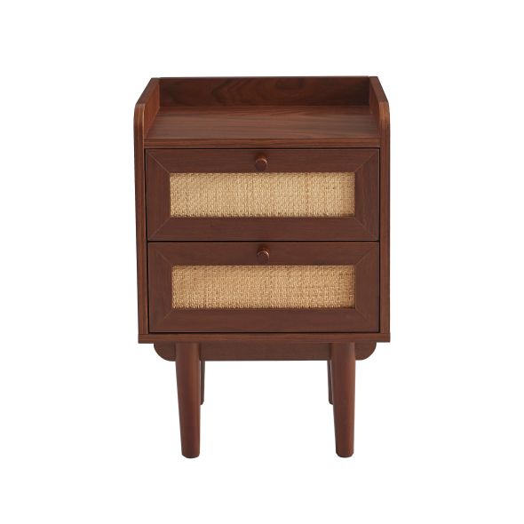 Ensemble tables de chevet + commode LEON placage couleur noyer et cannage