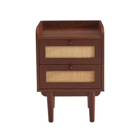 Ensemble tables de chevet + commode LEON placage couleur noyer et cannage