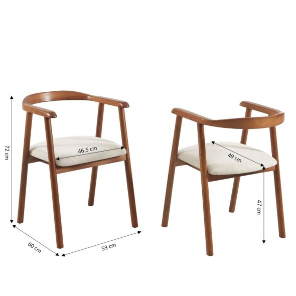 Lot de 4 chaises LORENZ chêne massif couleur noyer et tissu beige