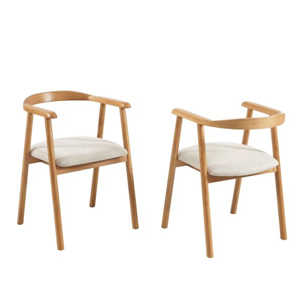 Lot de 4 chaises LORENZ chêne massif et tissu beige