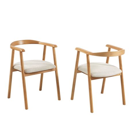 Lot de 4 chaises LORENZ chêne massif et tissu beige