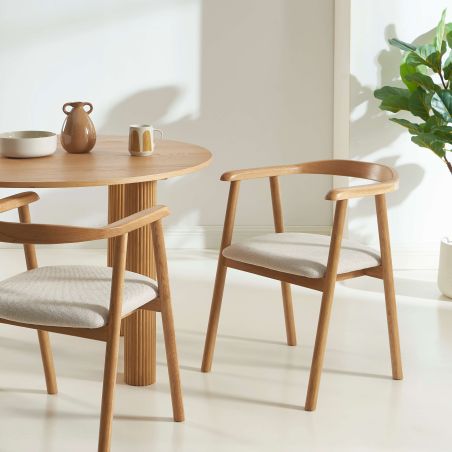 Lot de 4 chaises LORENZ chêne massif et tissu beige