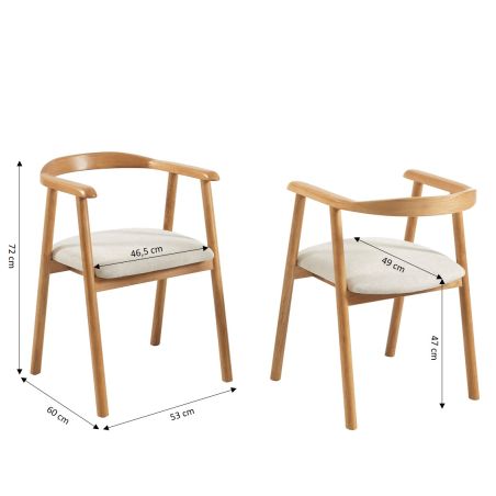 Lot de 4 chaises LORENZ chêne massif et tissu beige