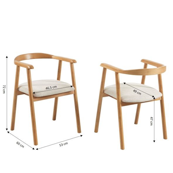 Lot de 6 chaises LORENZ chêne massif et tissu beige