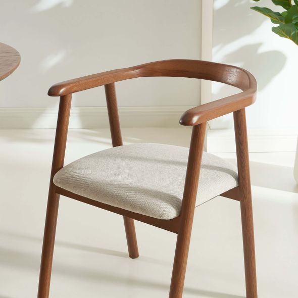 Lot de 6 chaises LORENZ chêne massif couleur noyer et tissu beige