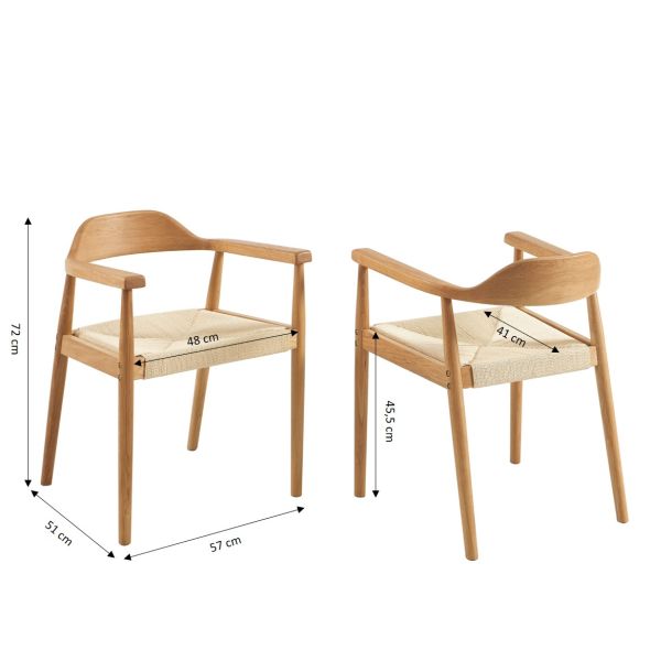 Lot de 4 chaises MARTIE chêne massif et corde