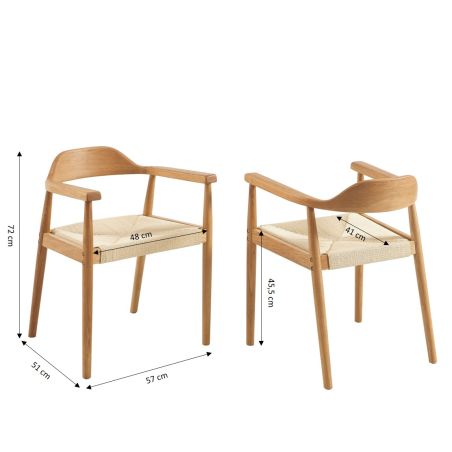 Lot de 4 chaises MARTIE chêne massif et corde