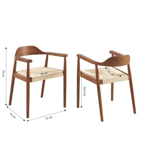 Lot de 6 chaises MARTIE chêne massif couleur noyer et corde