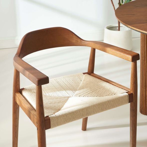 Lot de 6 chaises MARTIE chêne massif couleur noyer et corde