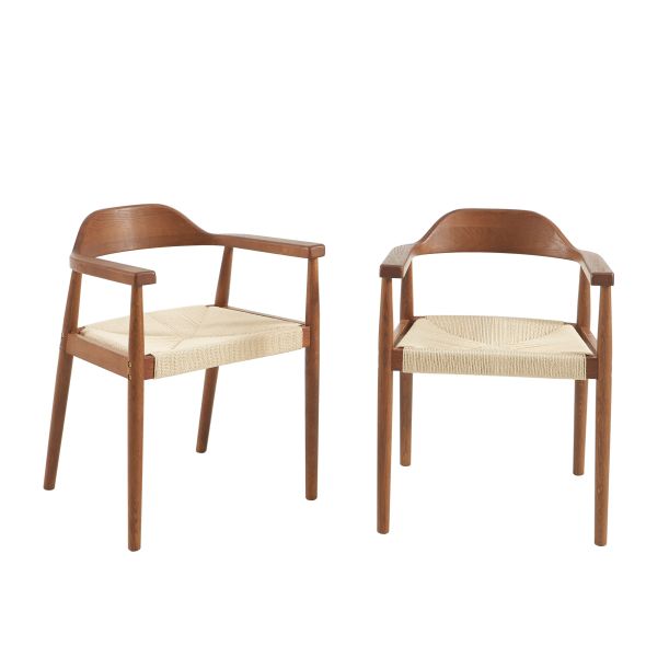 Lot de 6 chaises MARTIE chêne massif couleur noyer et corde
