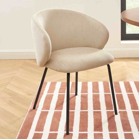 Lot de 4 chaises CASSIE tissu chenille beige et pieds métal noir