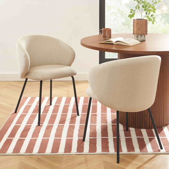Lot de 4 chaises CASSIE tissu chenille beige et pieds métal noir