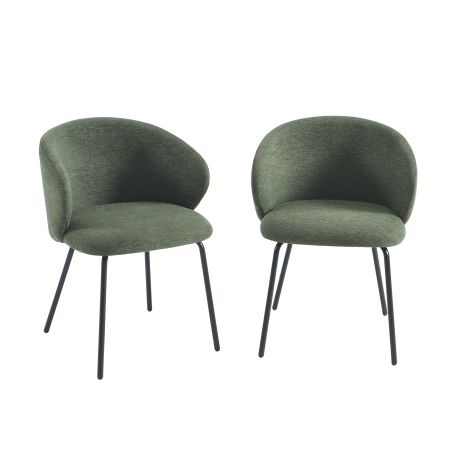 Lot de 4 chaises CASSIE tissu chenille vert et pieds métal noir