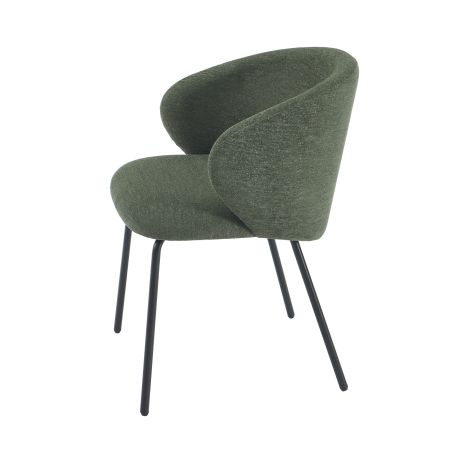 Lot de 4 chaises CASSIE tissu chenille vert et pieds métal noir